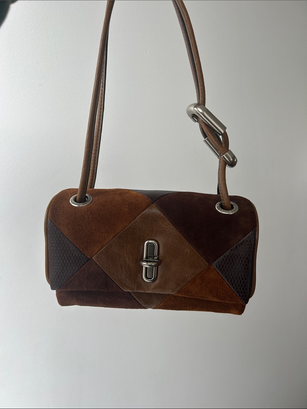 Brown Suede Patchwork Shoulder Bag